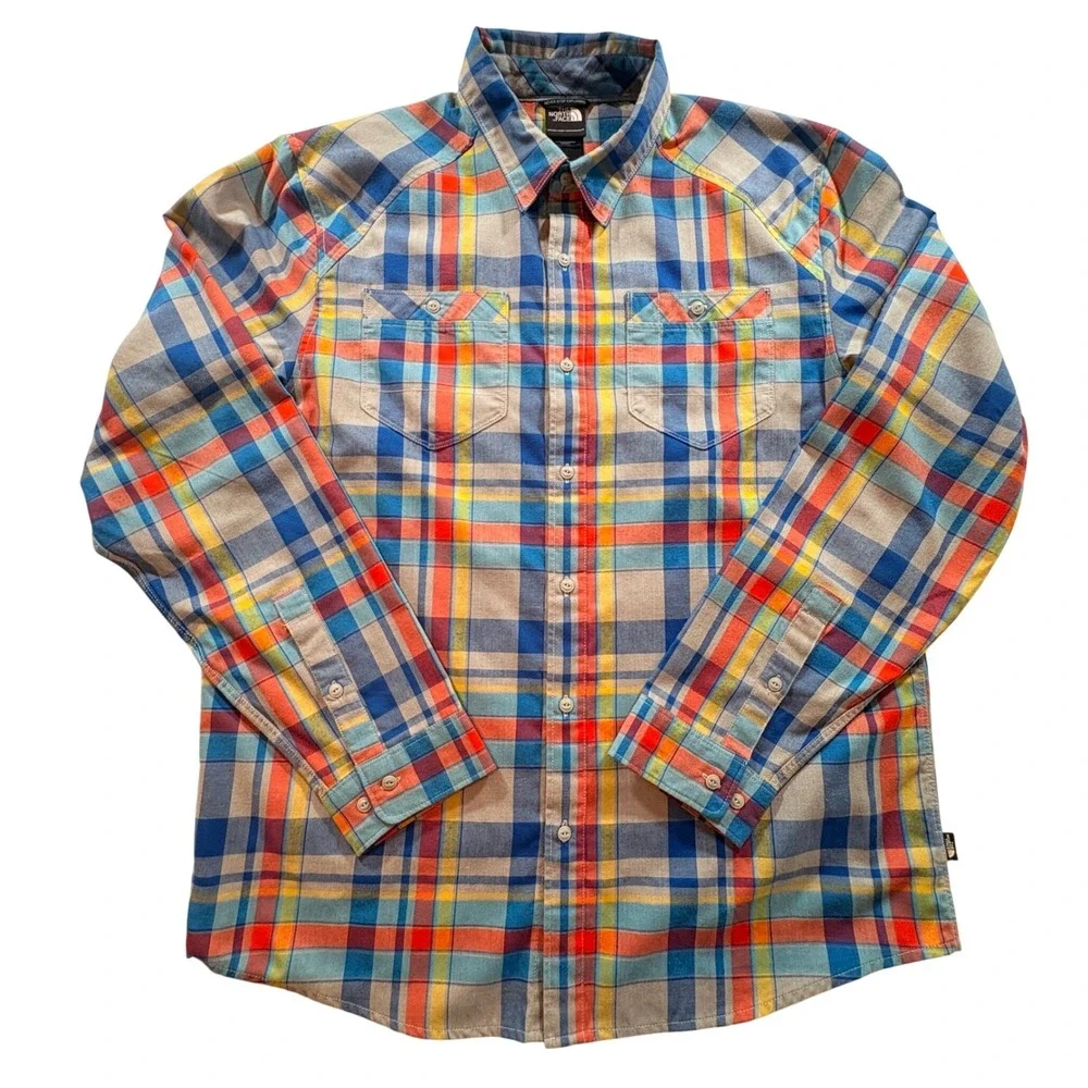 The North Face Plaid Button Down Shirt Mens Large Multicolor Long Sleeve Hiking